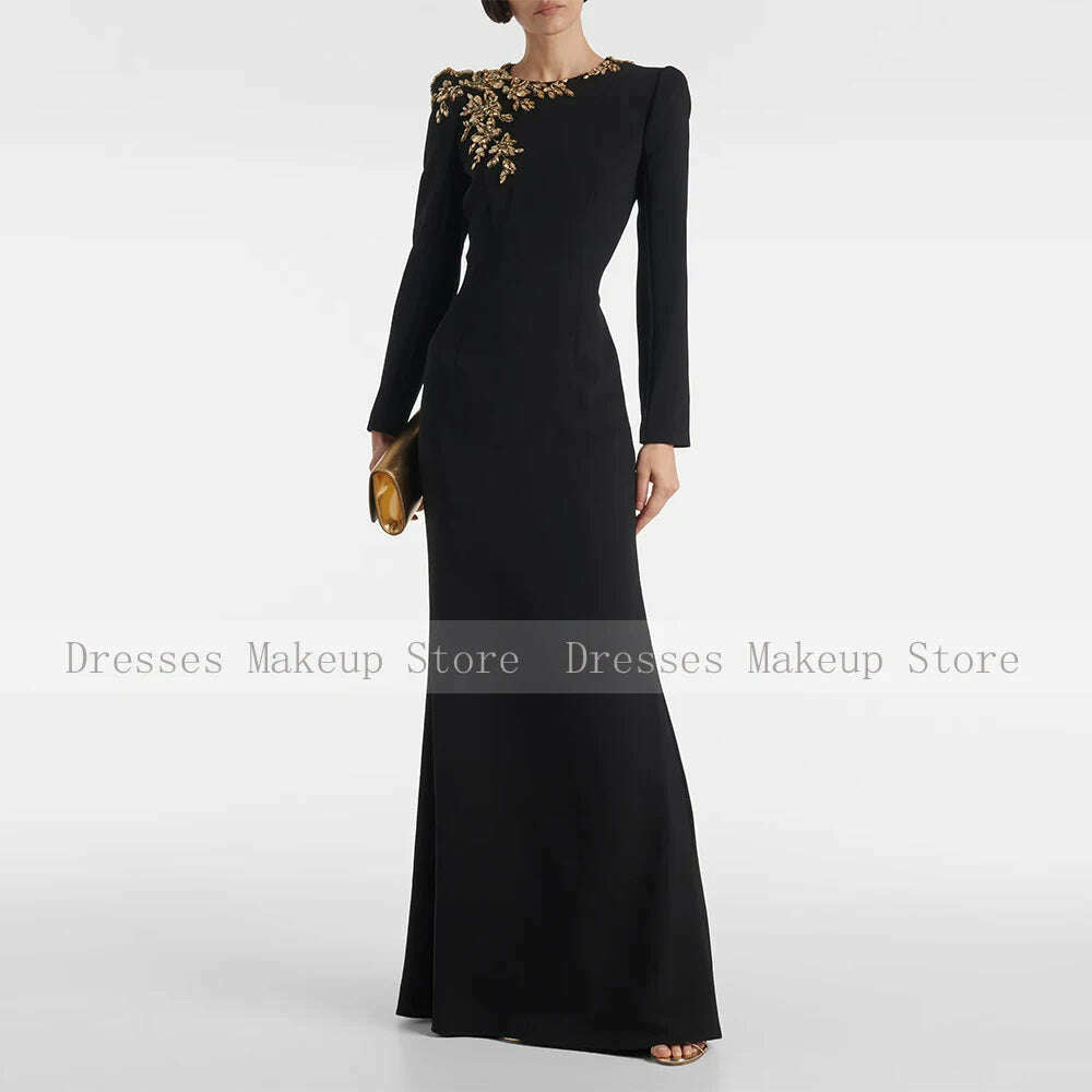 KIMLUD, Luxury Mermaid Evening Dress Black Long Sleeves Crystals O Neck Evening Gowns for Women 2024 Trumpet Elegant Wedding Party Dress, black / 24W, KIMLUD APPAREL - Womens Clothes