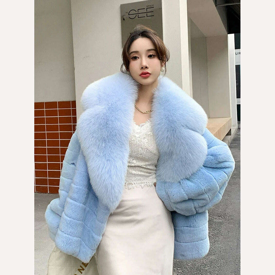 KIMLUD, Luxury Oversized Crystal Fox Fur Collar Whole Fur Rex Rabbit Fur Coat Rabbit Fur Loose Coat Autumn And Winter New Style Customiz, KIMLUD Womens Clothes