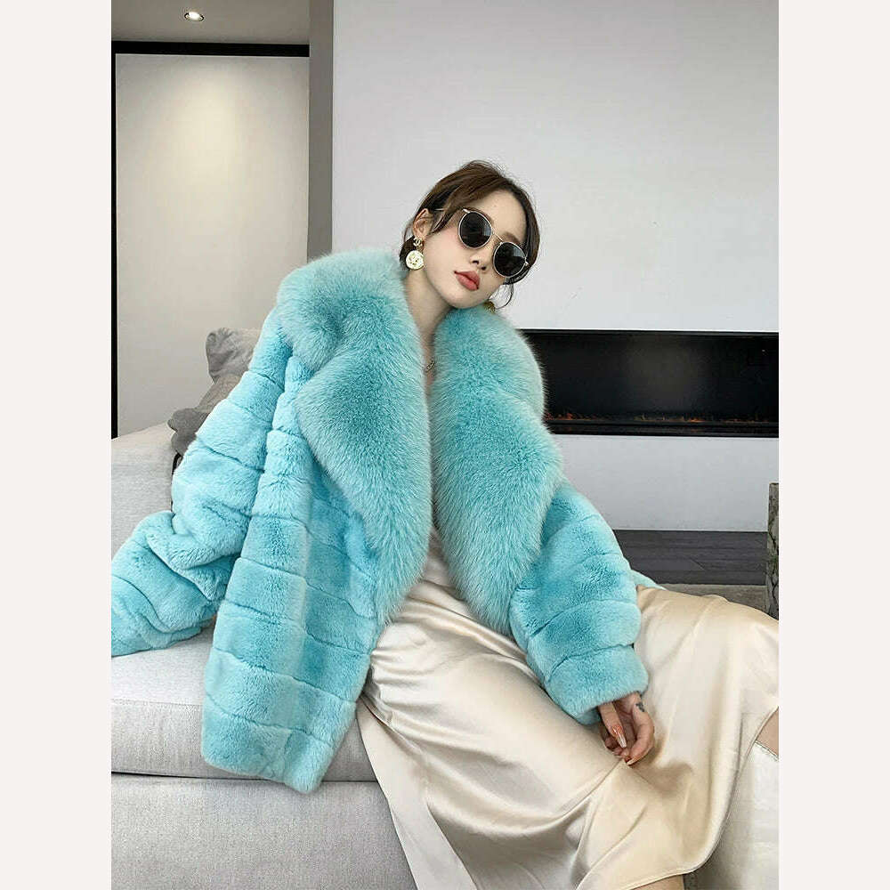 KIMLUD, Luxury Oversized Crystal Fox Fur Collar Whole Fur Rex Rabbit Fur Coat Rabbit Fur Loose Coat Autumn And Winter New Style Customiz, 1 / S bust 90cm, KIMLUD Women's Clothes