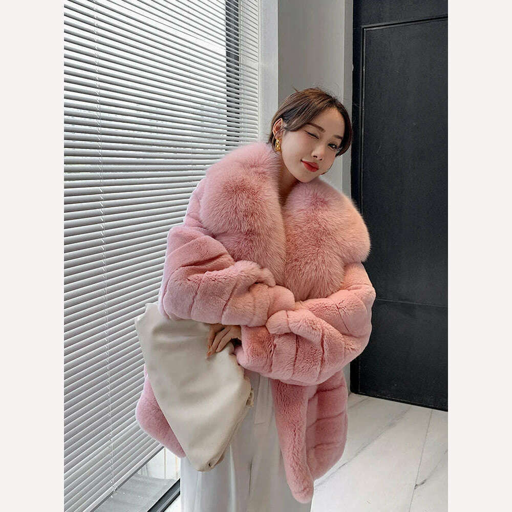 KIMLUD, Luxury Oversized Crystal Fox Fur Collar Whole Fur Rex Rabbit Fur Coat Rabbit Fur Loose Coat Autumn And Winter New Style Customiz, 2 / S bust 90cm, KIMLUD Women's Clothes