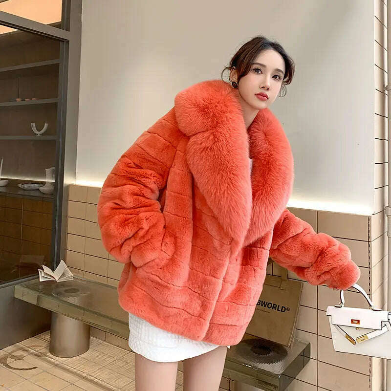 KIMLUD, Luxury Oversized Crystal Fox Fur Collar Whole Fur Rex Rabbit Fur Coat Rabbit Fur Loose Coat Autumn And Winter New Style Customiz, 3 / S bust 90cm, KIMLUD Womens Clothes