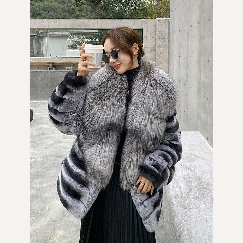 KIMLUD, Luxury Oversized Crystal Fox Fur Collar Whole Fur Rex Rabbit Fur Coat Rabbit Fur Loose Coat Autumn And Winter New Style Customiz, 5 / S bust 90cm, KIMLUD Women's Clothes