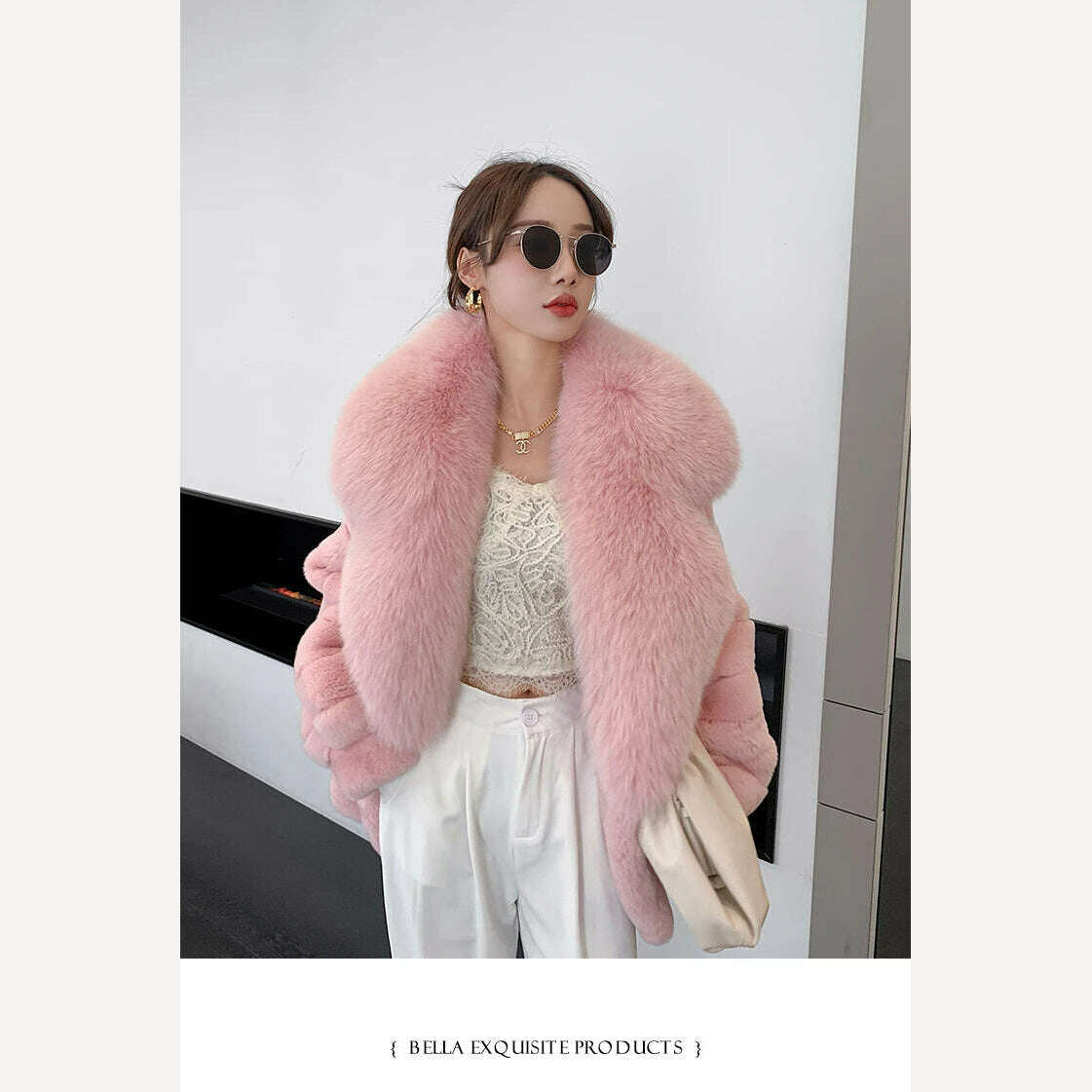 KIMLUD, Luxury Oversized Crystal Fox Fur Collar Whole Fur Rex Rabbit Fur Coat Rabbit Fur Loose Coat Autumn And Winter New Style Customiz, KIMLUD Womens Clothes