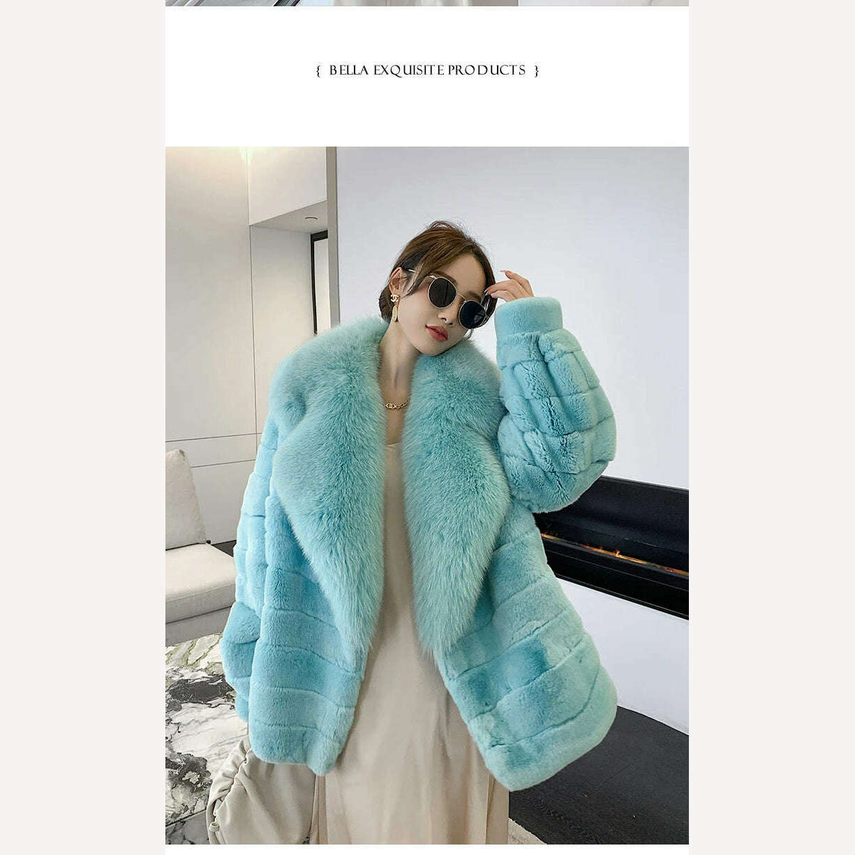 KIMLUD, Luxury Oversized Crystal Fox Fur Collar Whole Fur Rex Rabbit Fur Coat Rabbit Fur Loose Coat Autumn And Winter New Style Customiz, KIMLUD Womens Clothes