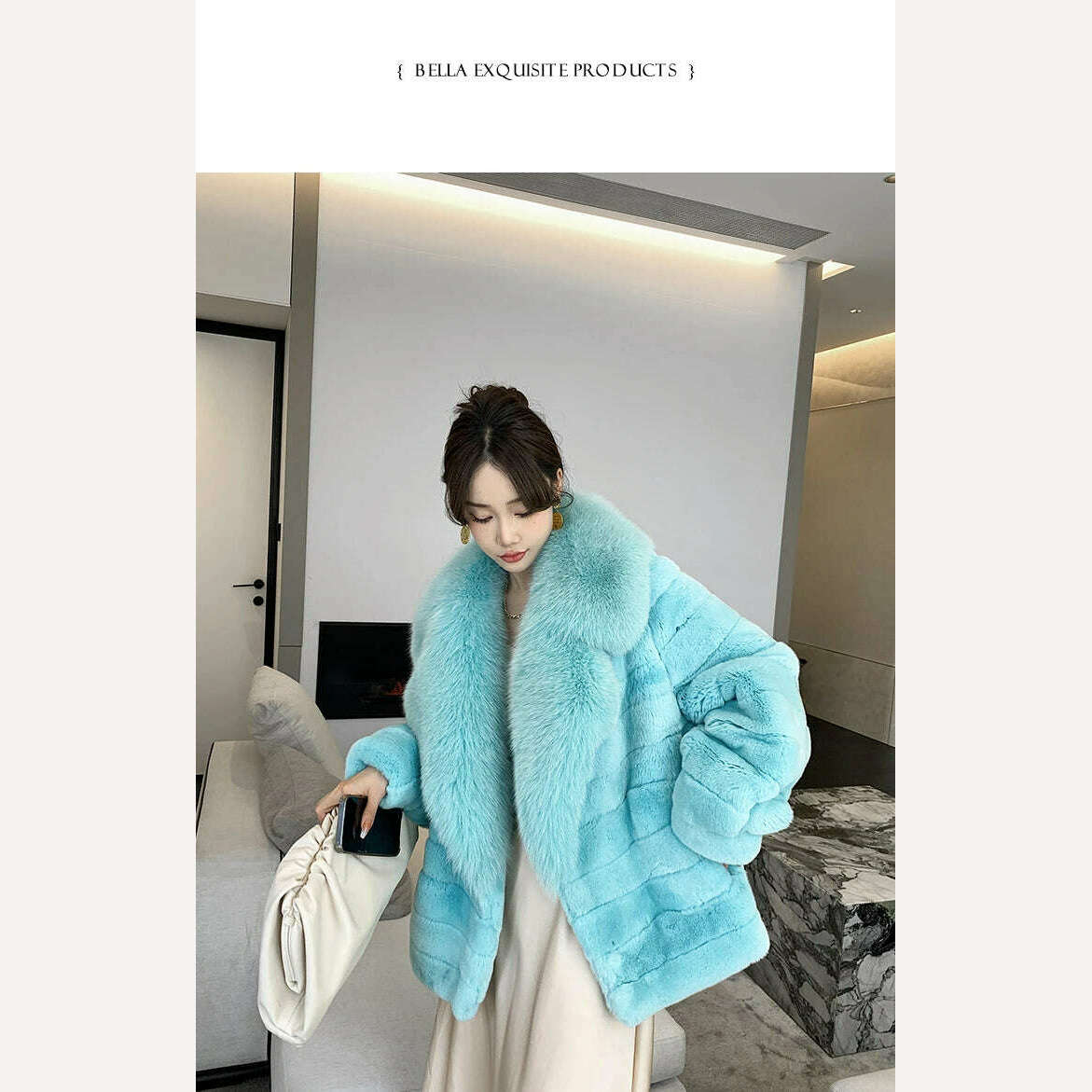 KIMLUD, Luxury Oversized Crystal Fox Fur Collar Whole Fur Rex Rabbit Fur Coat Rabbit Fur Loose Coat Autumn And Winter New Style Customiz, KIMLUD Womens Clothes