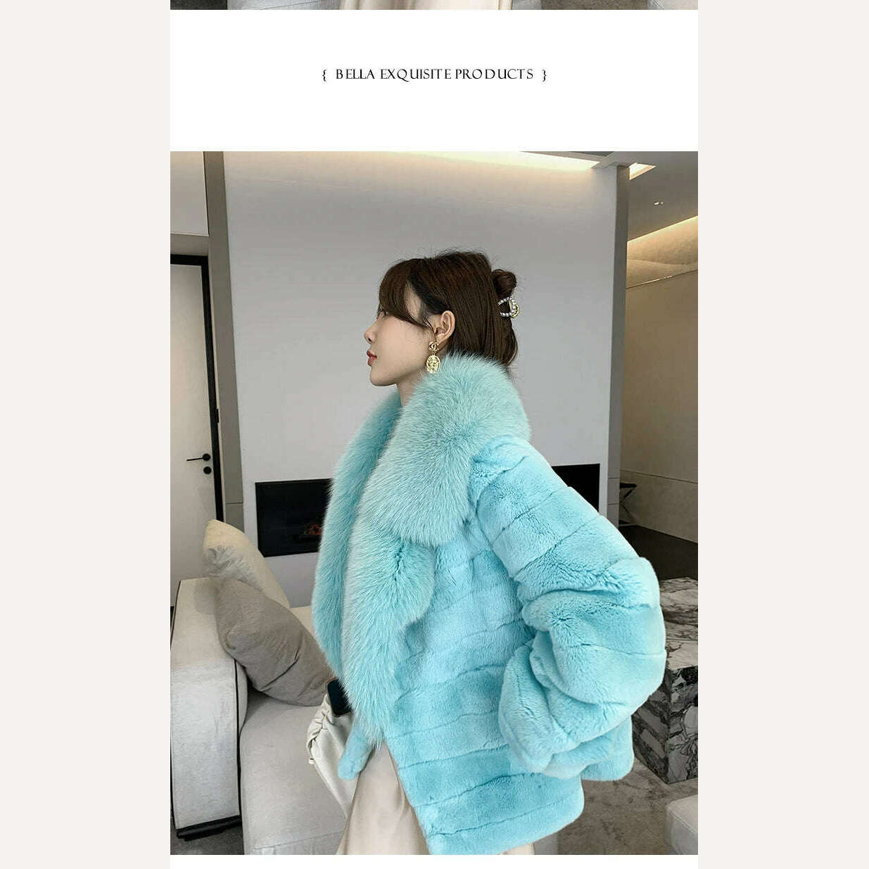 KIMLUD, Luxury Oversized Crystal Fox Fur Collar Whole Fur Rex Rabbit Fur Coat Rabbit Fur Loose Coat Autumn And Winter New Style Customiz, KIMLUD Womens Clothes