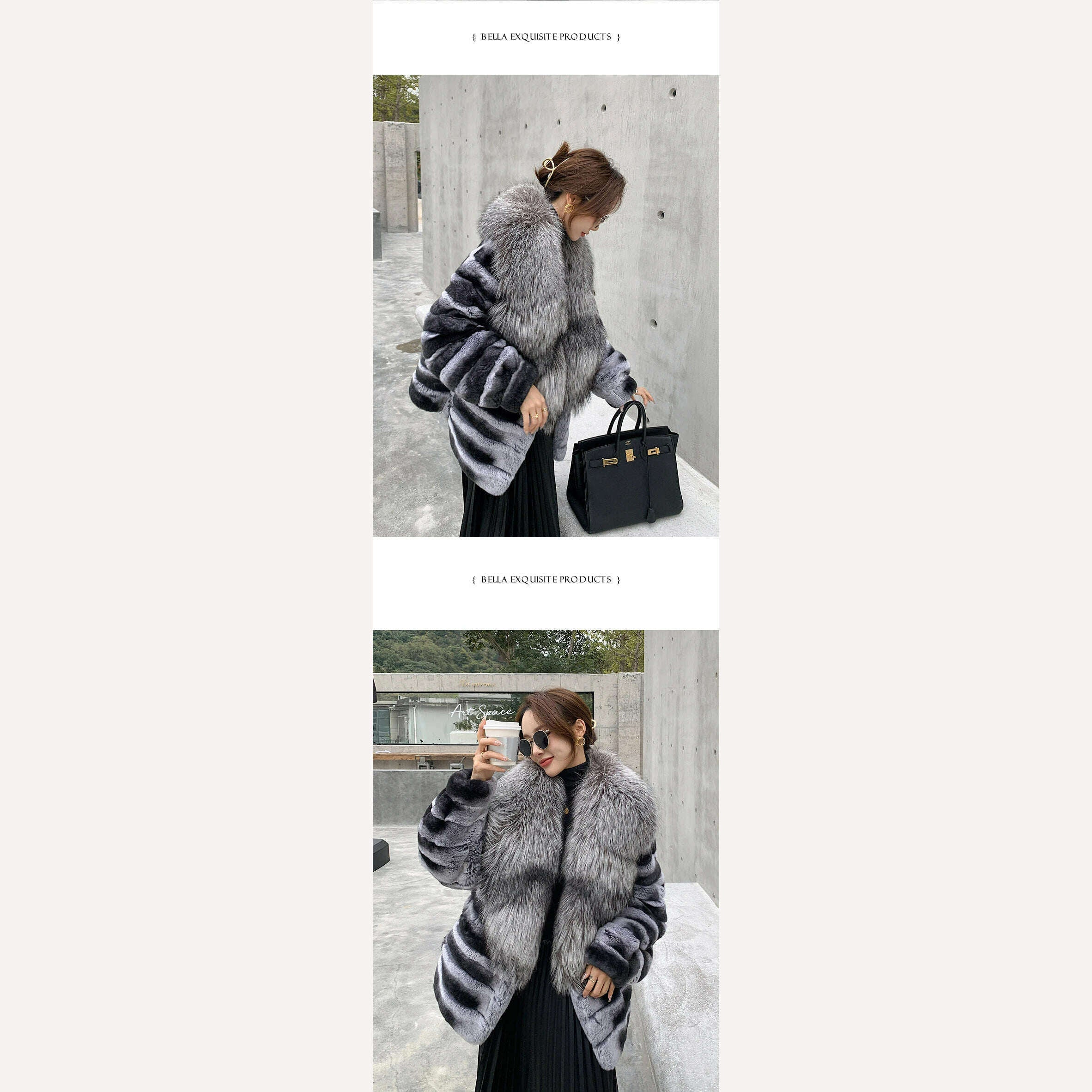 Luxury Oversized Crystal Fox Fur Collar Whole Fur Rex Rabbit Fur Coat Rabbit Fur Loose Coat Autumn And Winter New Style Customiz - KIMLUD