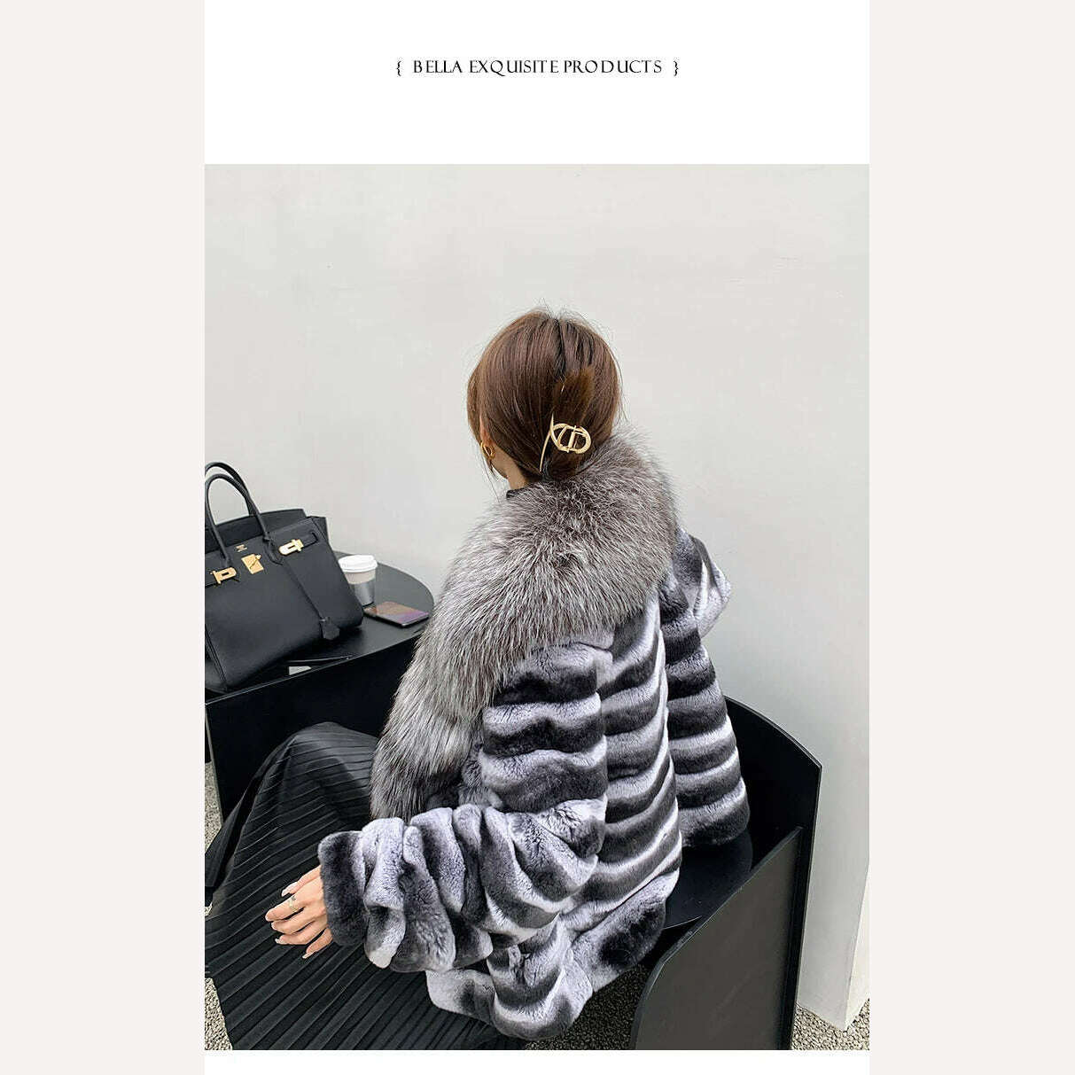 KIMLUD, Luxury Oversized Crystal Fox Fur Collar Whole Fur Rex Rabbit Fur Coat Rabbit Fur Loose Coat Autumn And Winter New Style Customiz, KIMLUD Womens Clothes