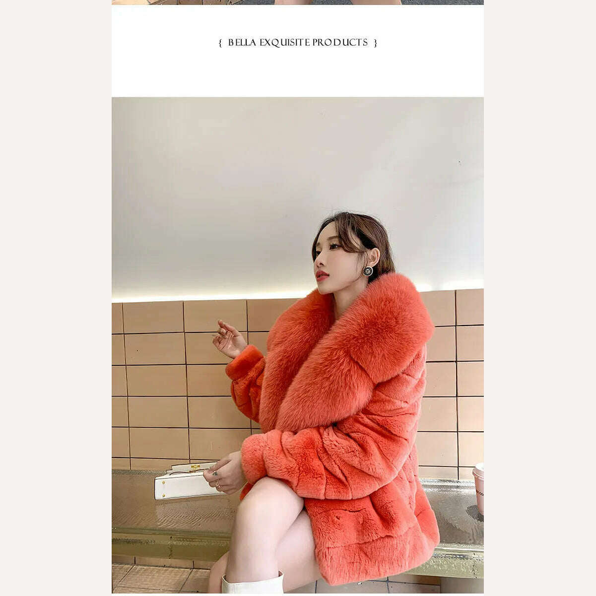 KIMLUD, Luxury Oversized Crystal Fox Fur Collar Whole Fur Rex Rabbit Fur Coat Rabbit Fur Loose Coat Autumn And Winter New Style Customiz, KIMLUD Womens Clothes