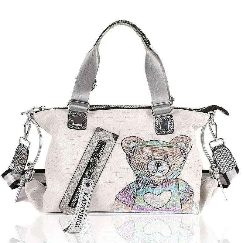 KIMLUD, Luxury Rhinestone Designer Handbags Brand 2021 Fashion Diamond Crossbody Bags High Capacity Women Bear Shoulder Bag Sac A Main, KIMLUD Womens Clothes