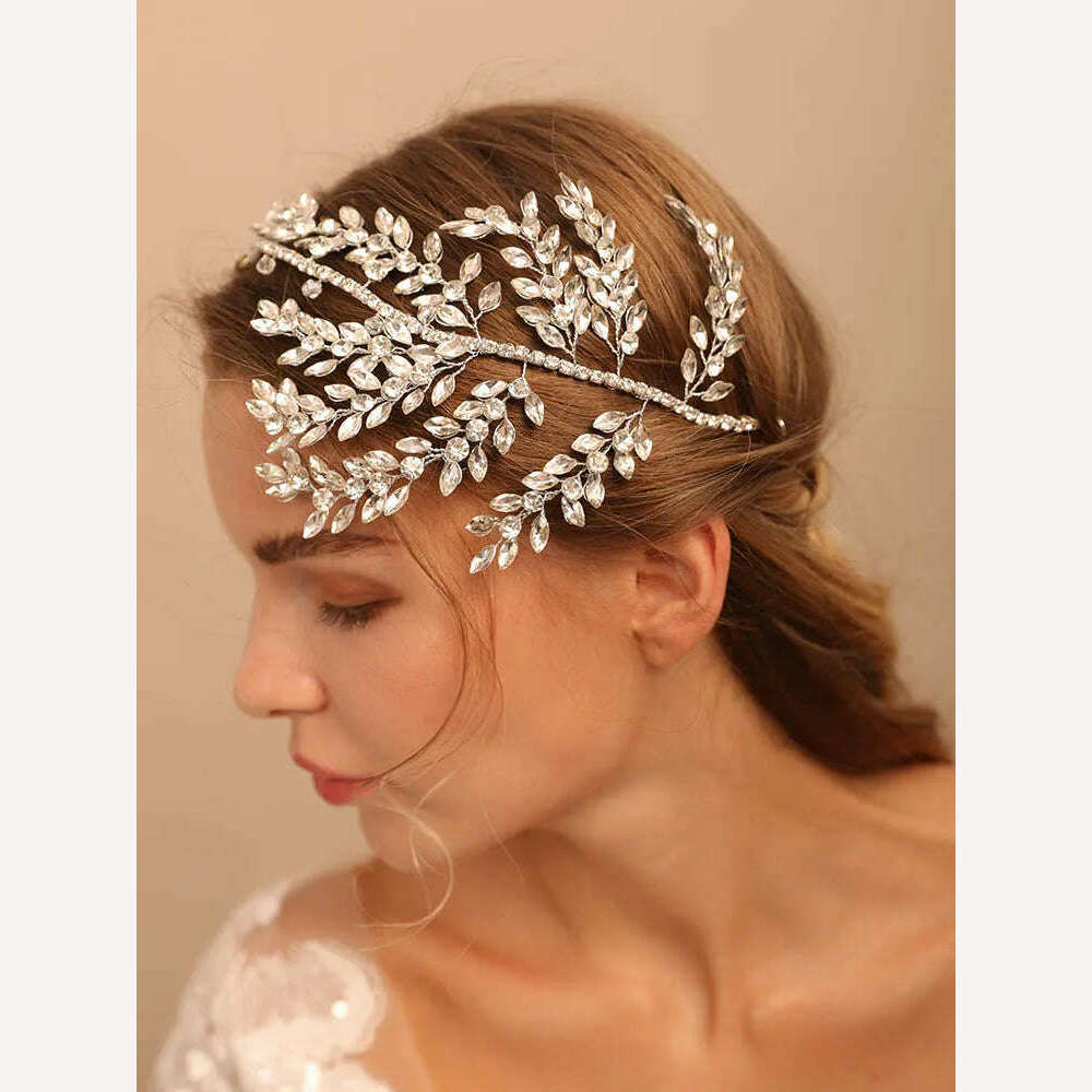 KIMLUD, Luxury Rhinestones Headband Silver Rose gold Bridal Head Chain Tiaras Wedding Hair Crown Party Prom Women Headpieces, Pink / CHINA, KIMLUD Womens Clothes