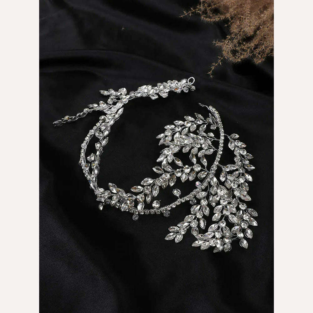 KIMLUD, Luxury Rhinestones Headband Silver Rose gold Bridal Head Chain Tiaras Wedding Hair Crown Party Prom Women Headpieces, KIMLUD Womens Clothes
