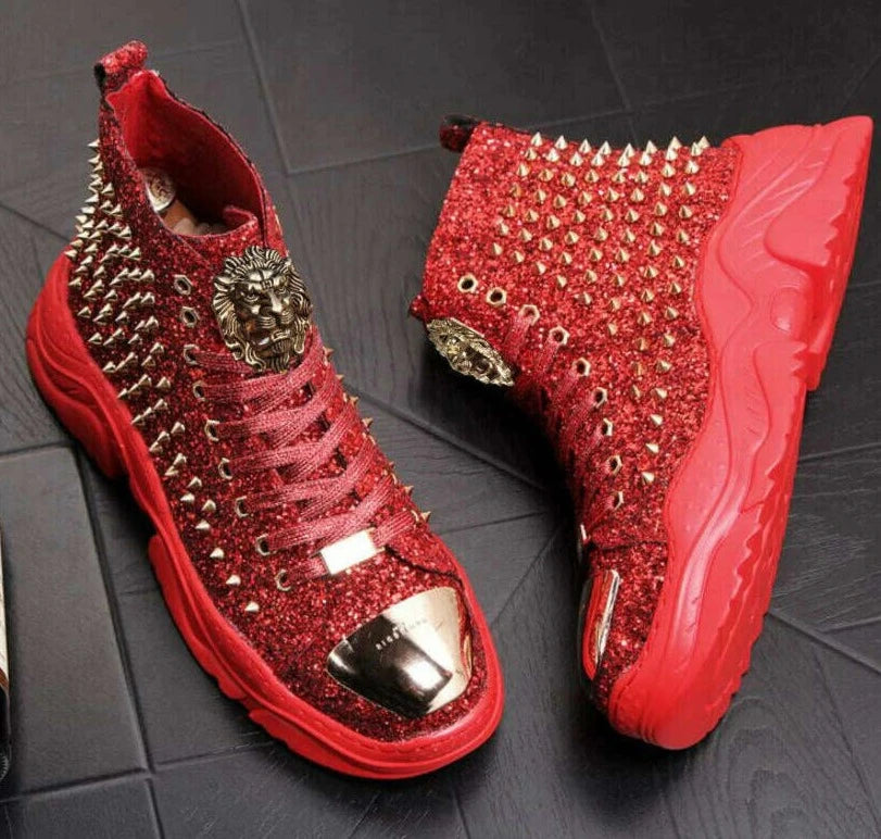 KIMLUD, Luxury rivet Boots Men's shoes designer sneakers men punk high tops gold red light bottom Casual Platform shoe zapatillas hombre, KIMLUD Womens Clothes