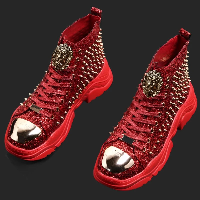 KIMLUD, Luxury rivet Boots Men's shoes designer sneakers men punk high tops gold red light bottom Casual Platform shoe zapatillas hombre, KIMLUD Women's Clothes