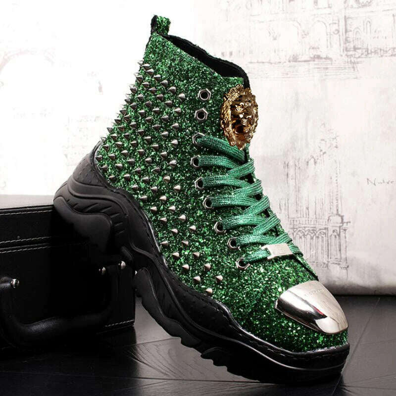 KIMLUD, Luxury rivet Boots Men's shoes designer sneakers men punk high tops gold red light bottom Casual Platform shoe zapatillas hombre, KIMLUD Women's Clothes