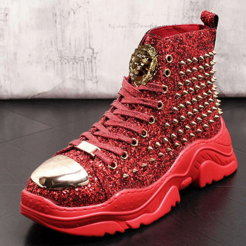 KIMLUD, Luxury rivet Boots Men's shoes designer sneakers men punk high tops gold red light bottom Casual Platform shoe zapatillas hombre, KIMLUD Womens Clothes