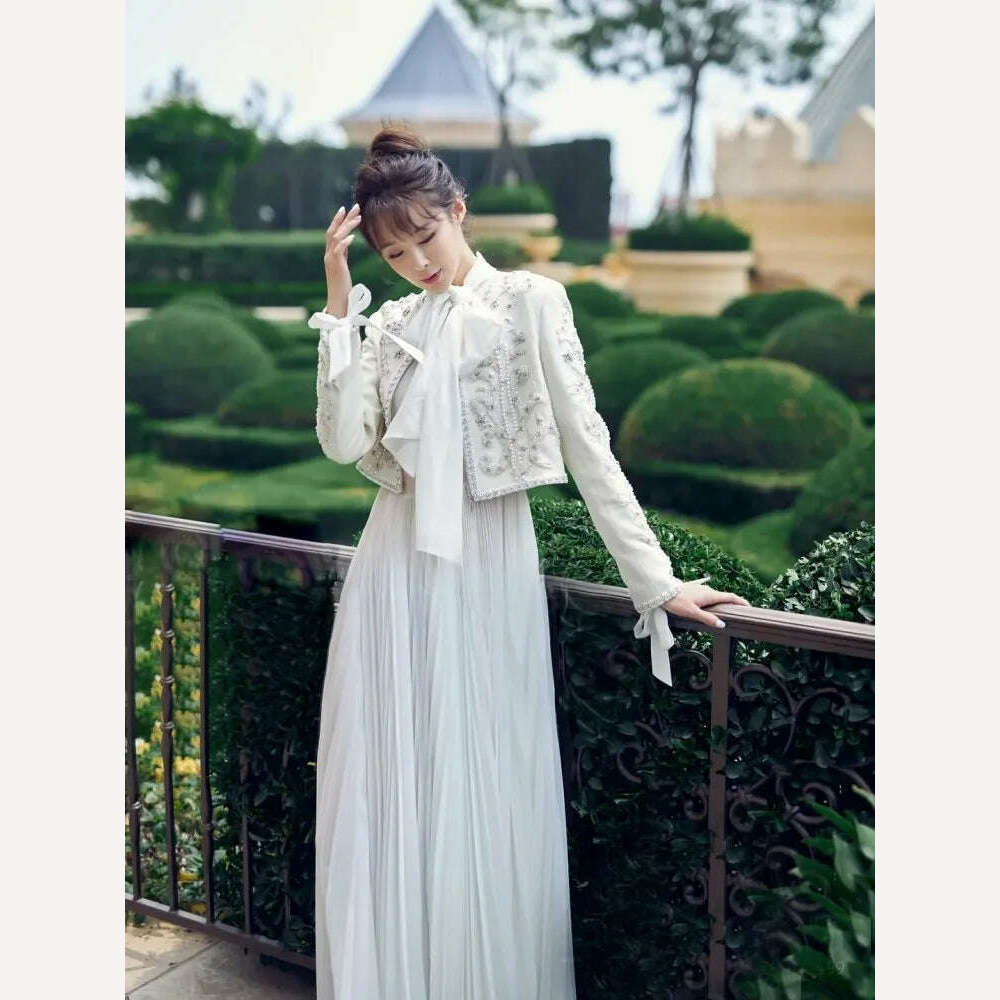 KIMLUD, Luxury Spring New Women Baroque Diamond Pearls Beading Embroidery Jacket Elegant Slim Fit Short Suit Coat Party White Outerwear, KIMLUD Womens Clothes