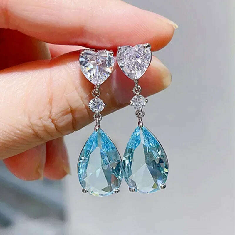 KIMLUD, Luxury Square Purple Cubic Zirconia Crystal Earrings  for Women New FashionExquisite Fashion Gold Color Dangle  Wedding Jewelry, E1871  Earrings, KIMLUD APPAREL - Womens Clothes