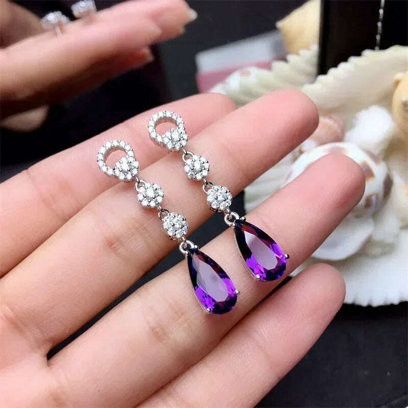 KIMLUD, Luxury Square Purple Cubic Zirconia Crystal Earrings  for Women New FashionExquisite Fashion Gold Color Dangle  Wedding Jewelry, E2157 Earrings, KIMLUD Womens Clothes