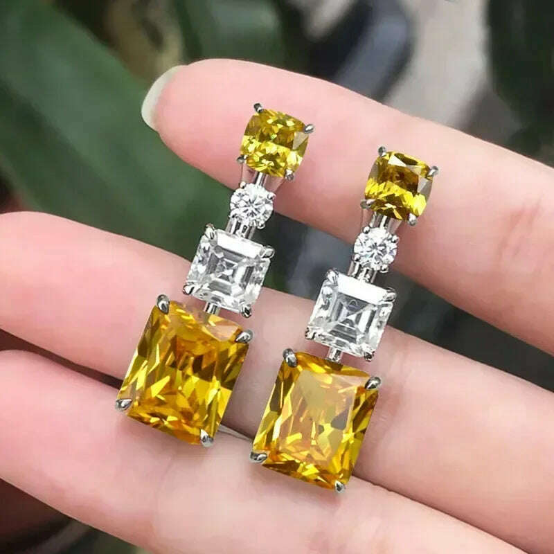 KIMLUD, Luxury Square Purple Cubic Zirconia Crystal Earrings  for Women New FashionExquisite Fashion Gold Color Dangle  Wedding Jewelry, E1774 Earrings, KIMLUD Womens Clothes