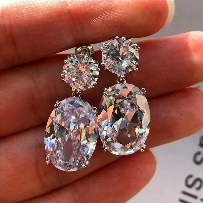 KIMLUD, Luxury Square Purple Cubic Zirconia Crystal Earrings  for Women New FashionExquisite Fashion Gold Color Dangle  Wedding Jewelry, AER417 white, KIMLUD Womens Clothes