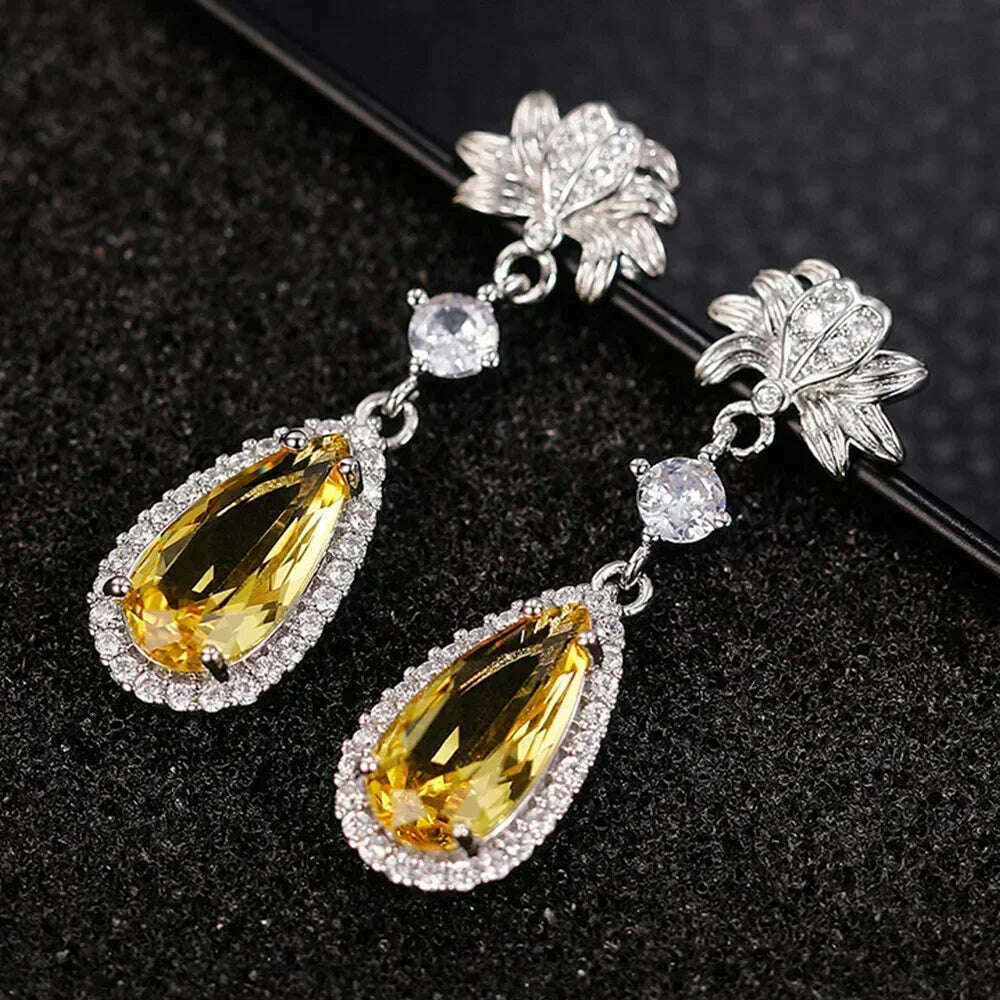 KIMLUD, Luxury Square Purple Cubic Zirconia Crystal Earrings  for Women New FashionExquisite Fashion Gold Color Dangle  Wedding Jewelry, E2024 yellow, KIMLUD Womens Clothes