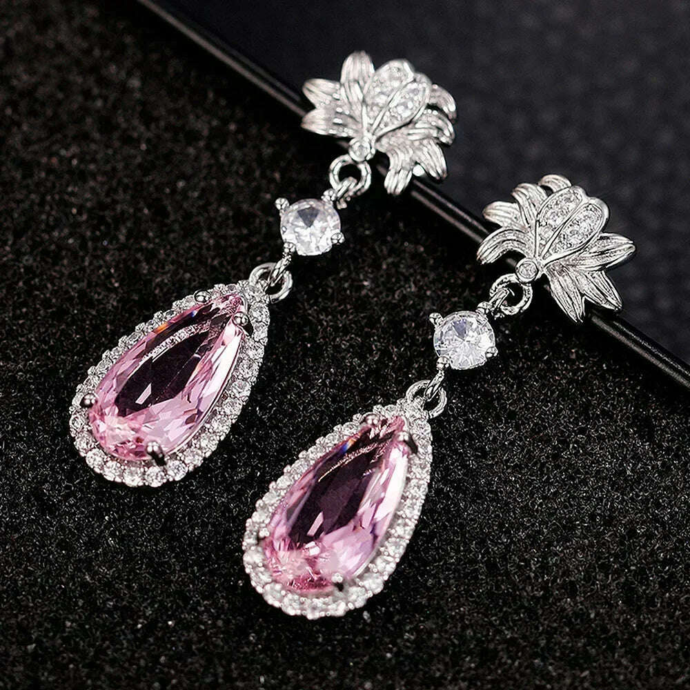 KIMLUD, Luxury Square Purple Cubic Zirconia Crystal Earrings  for Women New FashionExquisite Fashion Gold Color Dangle  Wedding Jewelry, E2022 pink, KIMLUD Womens Clothes
