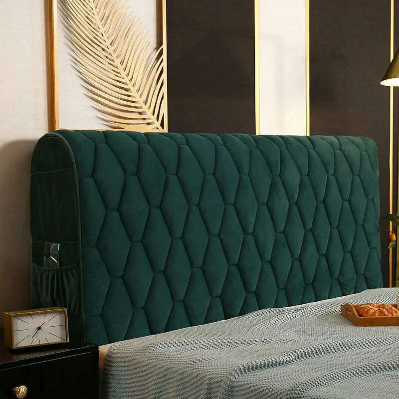 KIMLUD, Luxury Thicken Velvet Quilted Headboard Cover Solid Color High Grade All-inclusive Bedside Cover Soft Plush Bed Head Cover, Dark Green / W150 x H68cm, KIMLUD Women's Clothes