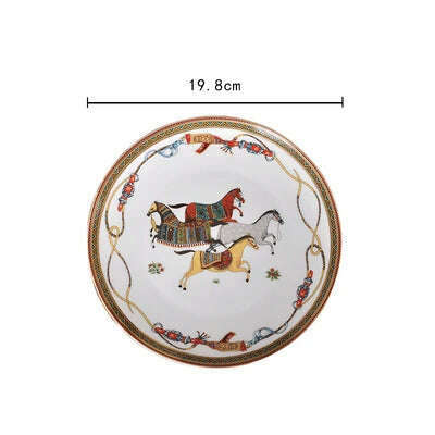 KIMLUD, Luxury War Horse Bone China Dinnerware Set Royal Feast Jingdezhen Porcelain Western Plate Dish Home Decoration Wedding Gifts, 8 inch plate, KIMLUD APPAREL - Womens Clothes