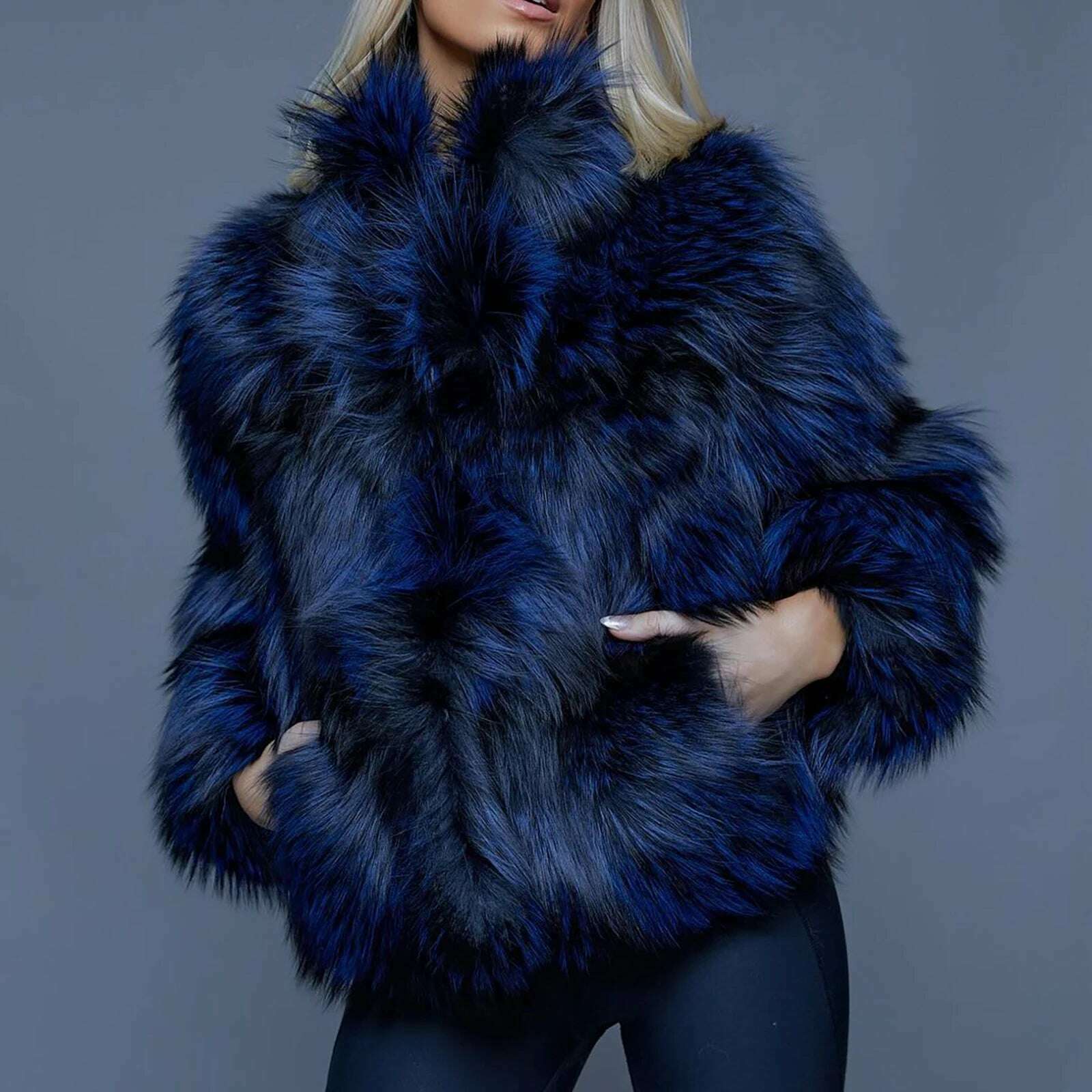 KIMLUD, Luxury Women Real Raccoon Dog Fur Jacket Stand Collar Royal Blue Genuine Raccoon Dog Fur Coat Full Pelt Fur Overcoat Woman, KIMLUD Womens Clothes