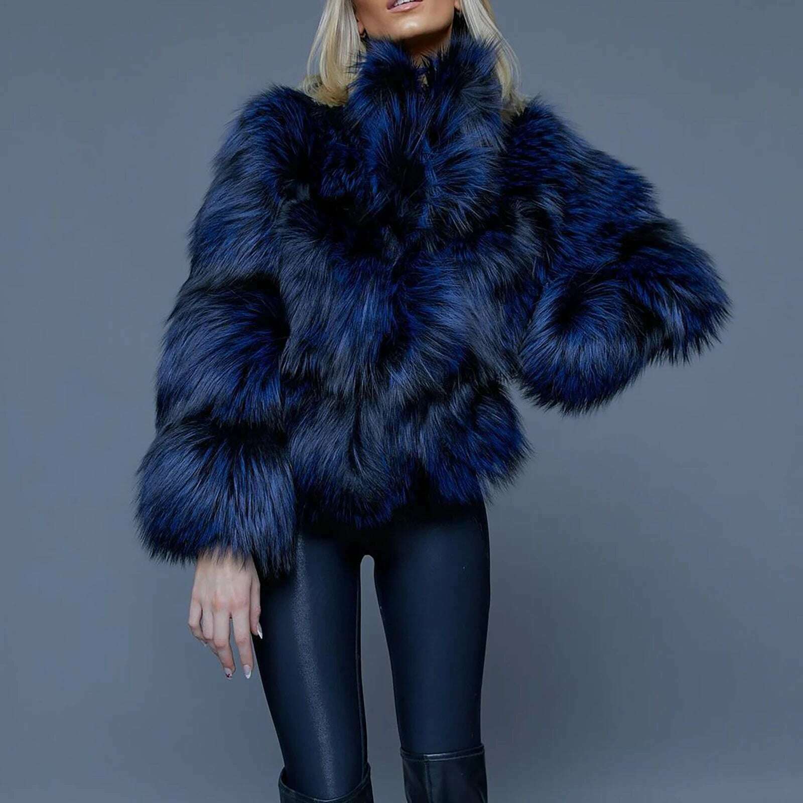 KIMLUD, Luxury Women Real Raccoon Dog Fur Jacket Stand Collar Royal Blue Genuine Raccoon Dog Fur Coat Full Pelt Fur Overcoat Woman, as picture / XL, KIMLUD APPAREL - Womens Clothes