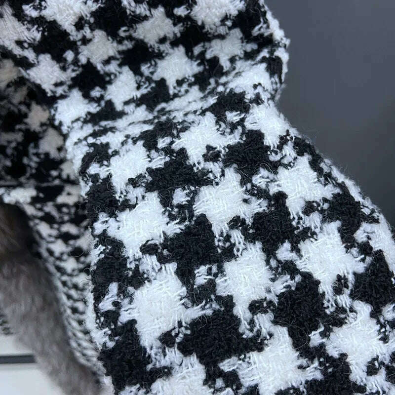 KIMLUD, Luxury Women Winter Coat X-Long Thick Warm Outwear With Real Big Silver Fox Fur Collar Trim Natural Fox Fur Collar Plaid Jacket, KIMLUD Womens Clothes