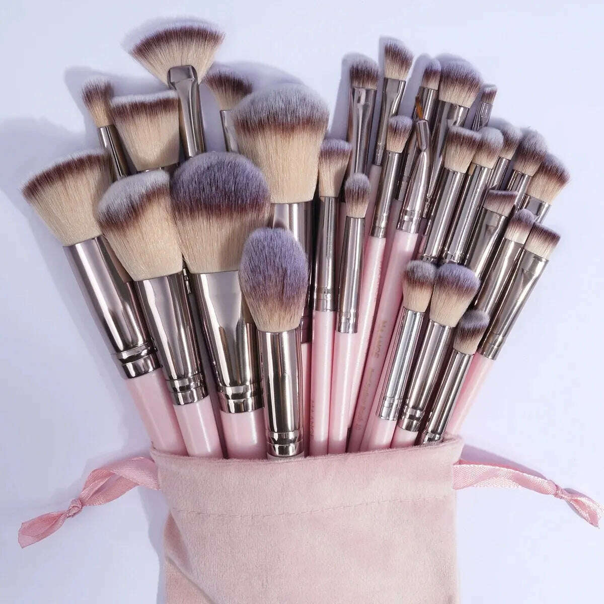 KIMLUD, MAANGE 30pcs Professional Makeup Brush Set Foundation Concealers Eye Shadows Powder Blush Blending Brushes Beauty Tools with Bag, Pink Coffee, KIMLUD Women's Clothes