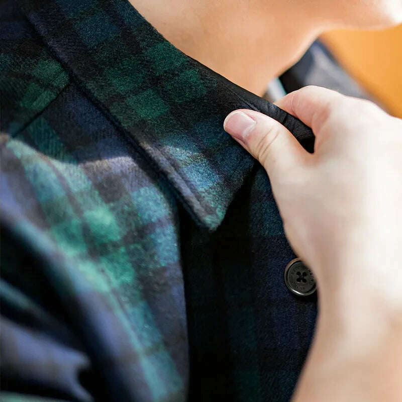 KIMLUD, Maden American Retro Blue Green Plaid Wool Jacket Loose Thick Plaid Shirt Jacket Men's Coat Clothing Spring And Autumn, KIMLUD Womens Clothes
