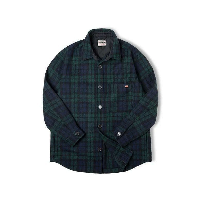 KIMLUD, Maden American Retro Blue Green Plaid Wool Jacket Loose Thick Plaid Shirt Jacket Men's Coat Clothing Spring And Autumn, picture color / S, KIMLUD Womens Clothes