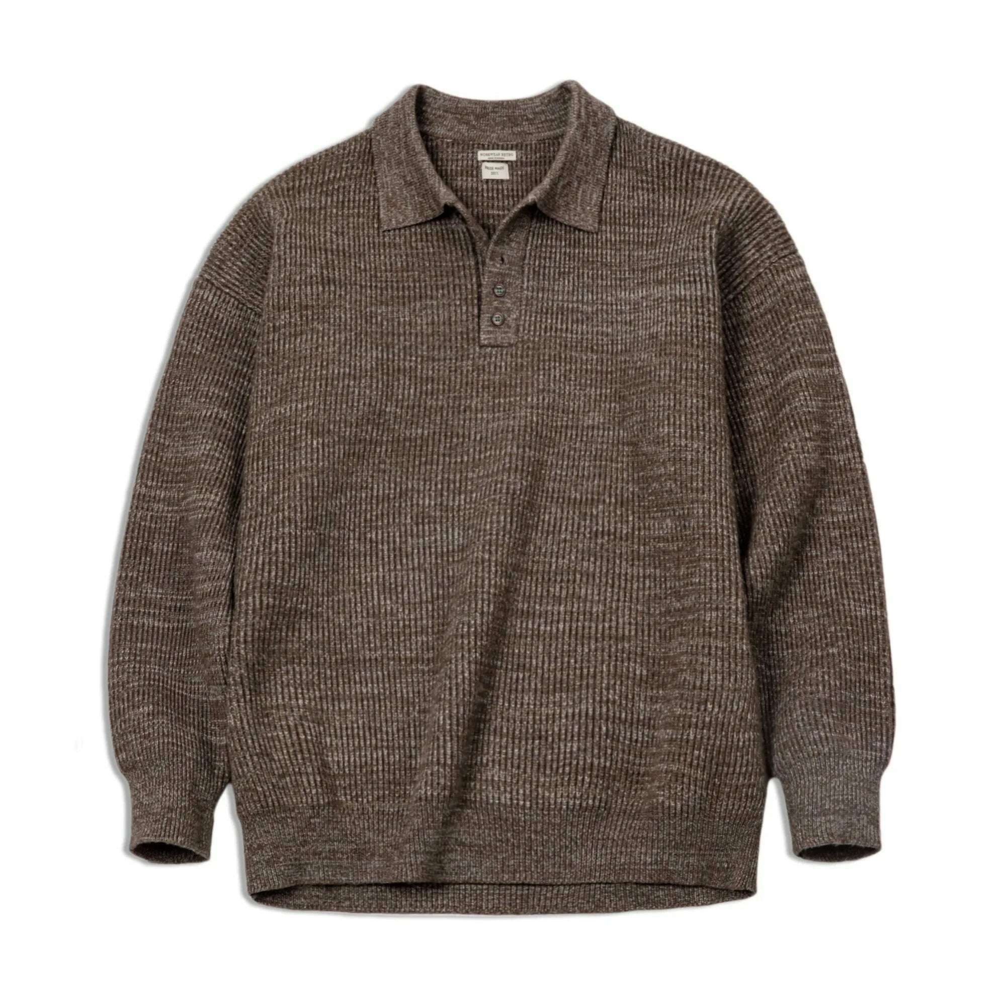 Maden Retro Knitted Polo Shirt Loose Coffee Color Lapel Sweater Autumn Winter Men's Uncle Fu Jumper Casual Knitwear - KIMLUD