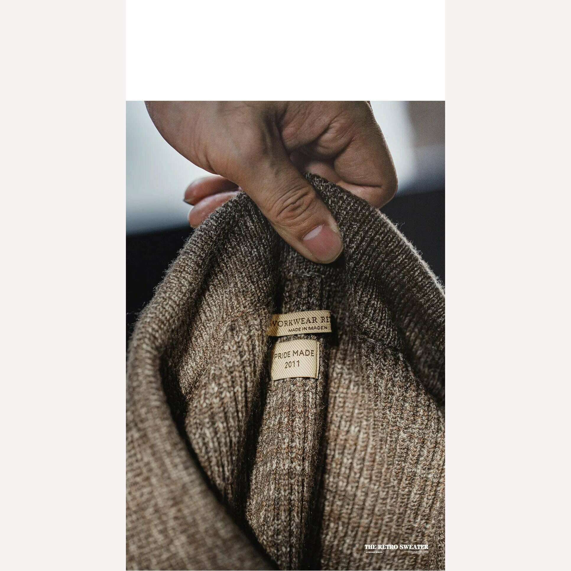 Maden Retro Knitted Polo Shirt Loose Coffee Color Lapel Sweater Autumn Winter Men's Uncle Fu Jumper Casual Knitwear - KIMLUD