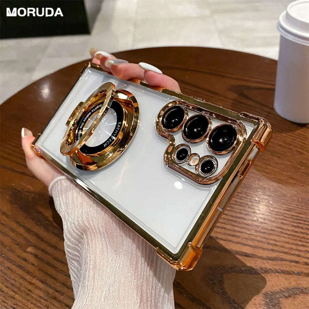 Magsafe Bracket Case For Samsung S24 Ultra S23 Ultra S24 Plus S22 Wireless Charging Airbag Cover For Galaxy Note 20 Clear Cases - KIMLUD