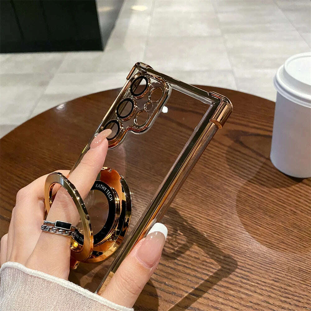 Magsafe Bracket Case For Samsung S24 Ultra S23 Ultra S24 Plus S22 Wireless Charging Airbag Cover For Galaxy Note 20 Clear Cases - KIMLUD