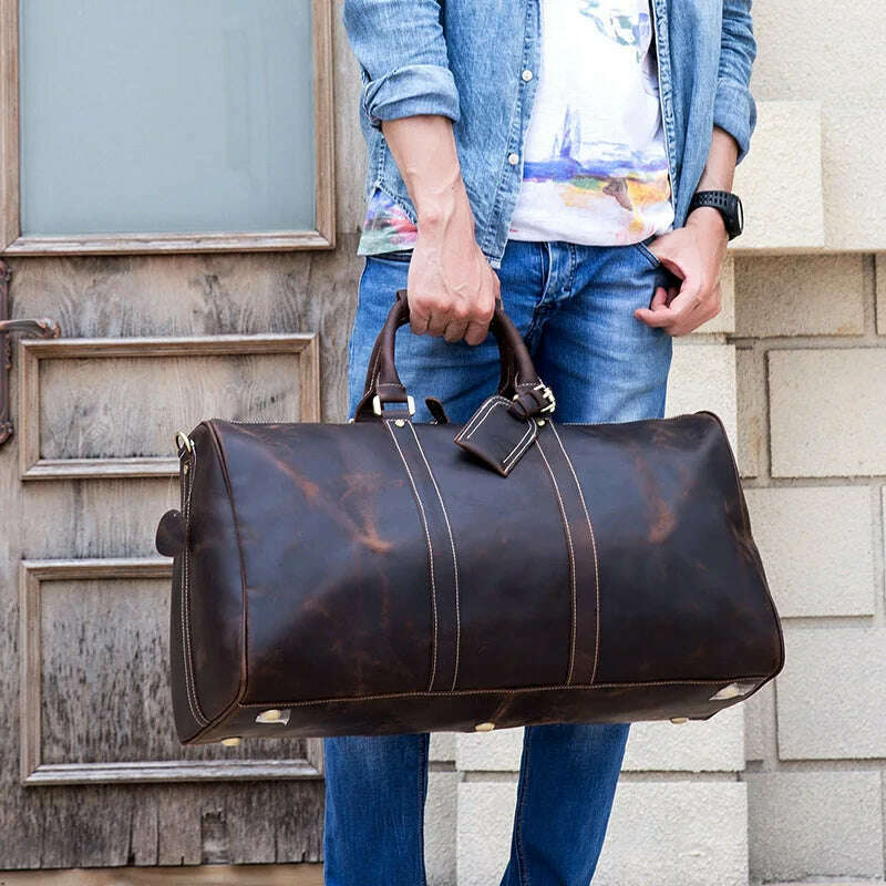 KIMLUD, MAHEU Men Genuine Leather Travel Bag Travel Tote Big Weekend Bag Man Cowskin Duffle Bag Hand Luggage Male Handbags Large 60cm, KIMLUD Women's Clothes