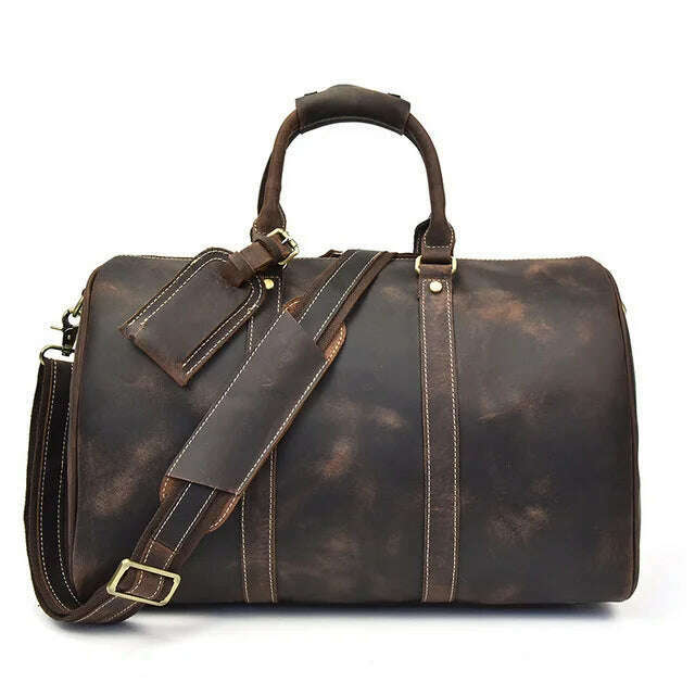 KIMLUD, MAHEU Men Genuine Leather Travel Bag Travel Tote Big Weekend Bag Man Cowskin Duffle Bag Hand Luggage Male Handbags Large 60cm, Dark Brown (45cm) / China, KIMLUD Womens Clothes