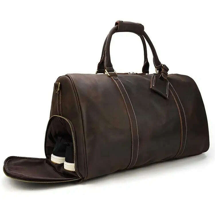 KIMLUD, MAHEU Men Genuine Leather Travel Bag Travel Tote Big Weekend Bag Man Cowskin Duffle Bag Hand Luggage Male Handbags Large 60cm, Dark Brown (55cm) / China, KIMLUD Womens Clothes