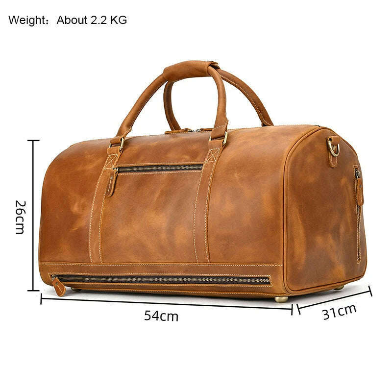 KIMLUD, MAHEU Men Genuine Leather Travel Bag Travel Tote Big Weekend Bag Man Cowskin Duffle Bag Hand Luggage Male Handbags Large 60cm, Light Brown(54cm) / China, KIMLUD Womens Clothes