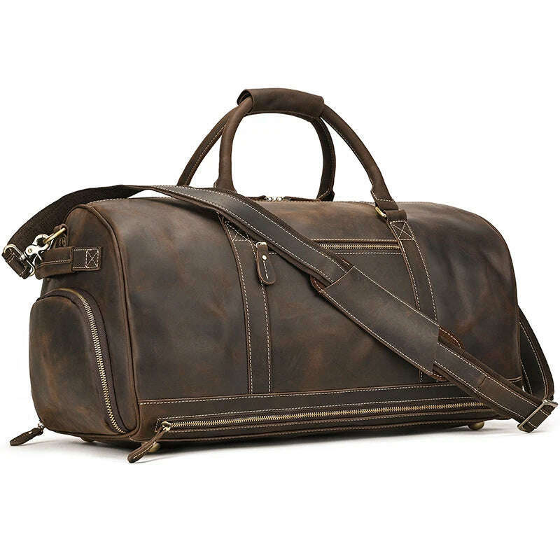 KIMLUD, MAHEU Men Genuine Leather Travel Bag Travel Tote Big Weekend Bag Man Cowskin Duffle Bag Hand Luggage Male Handbags Large 60cm, Dark Brown (54cm) / China, KIMLUD Womens Clothes