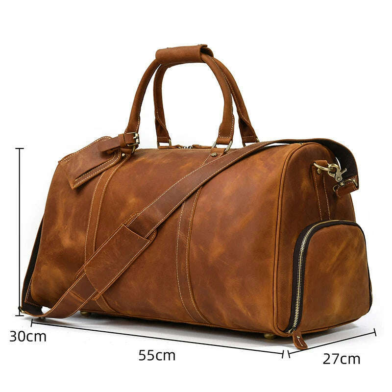 KIMLUD, MAHEU Men Genuine Leather Travel Bag Travel Tote Big Weekend Bag Man Cowskin Duffle Bag Hand Luggage Male Handbags Large 60cm, Light Brown (55cm) / China, KIMLUD Womens Clothes