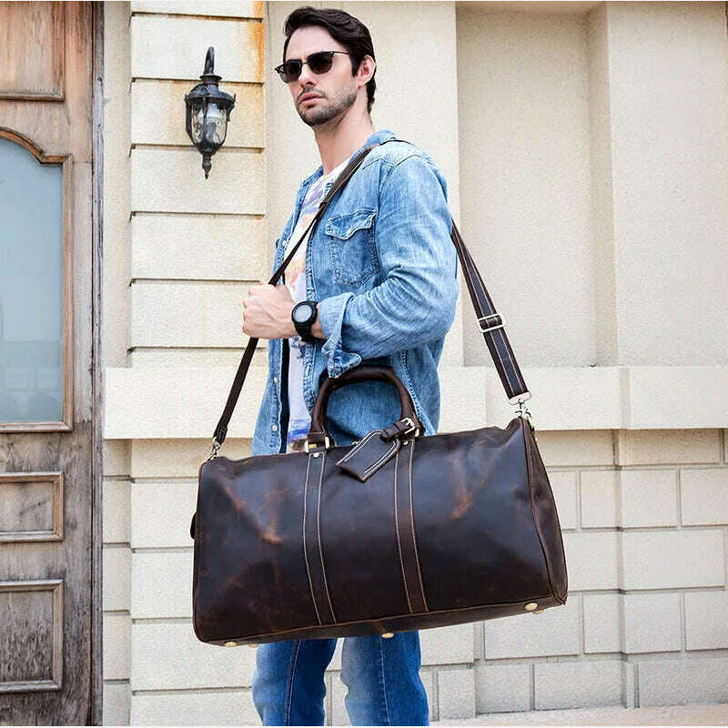KIMLUD, MAHEU Men Genuine Leather Travel Bag Travel Tote Big Weekend Bag Man Cowskin Duffle Bag Hand Luggage Male Handbags Large 60cm, KIMLUD Womens Clothes