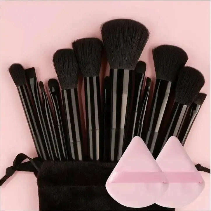 KIMLUD, Makeup Brush Set Soft Fluffy Professiona Cosmetic Foundation Powder Eyeshadow Kabuki Blending Make Up Brush Beauty Tool Makeup, 13pcs black pp, KIMLUD Women's Clothes