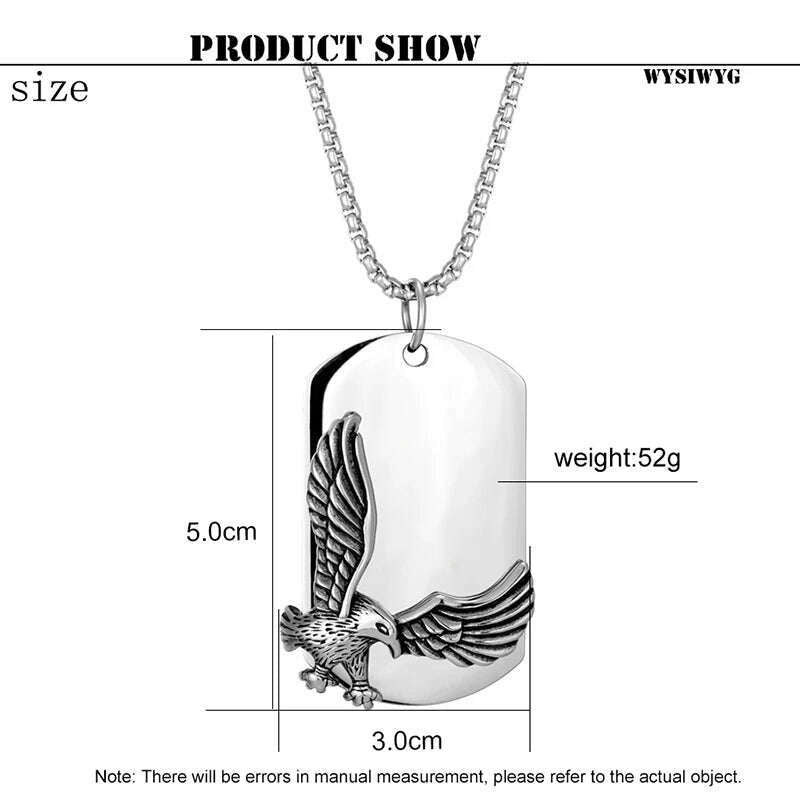 KIMLUD, Male European American Eagle Army Pendant Necklace woman Retro Gothic Necklace Men Stainless Steel Long Tag Punk Accessories Hot, KIMLUD Womens Clothes