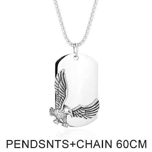 KIMLUD, Male European American Eagle Army Pendant Necklace woman Retro Gothic Necklace Men Stainless Steel Long Tag Punk Accessories Hot, steel Color C, KIMLUD Womens Clothes