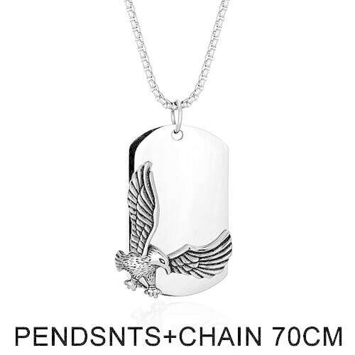 KIMLUD, Male European American Eagle Army Pendant Necklace woman Retro Gothic Necklace Men Stainless Steel Long Tag Punk Accessories Hot, steel Color D, KIMLUD Womens Clothes